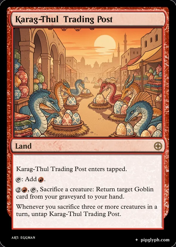 Karag-Thul Trading Post — custom MTG-style land, rare rarity