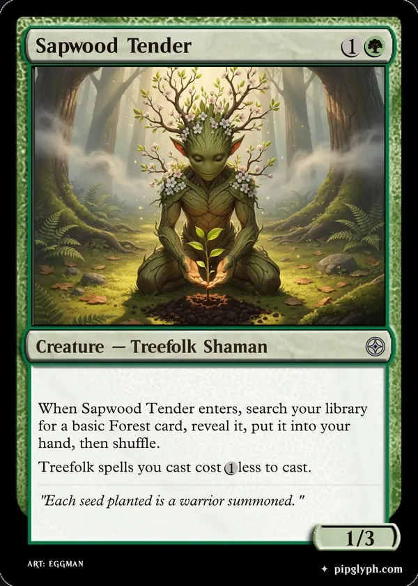 Sapwood Tender — custom MTG-style creature, uncommon rarity