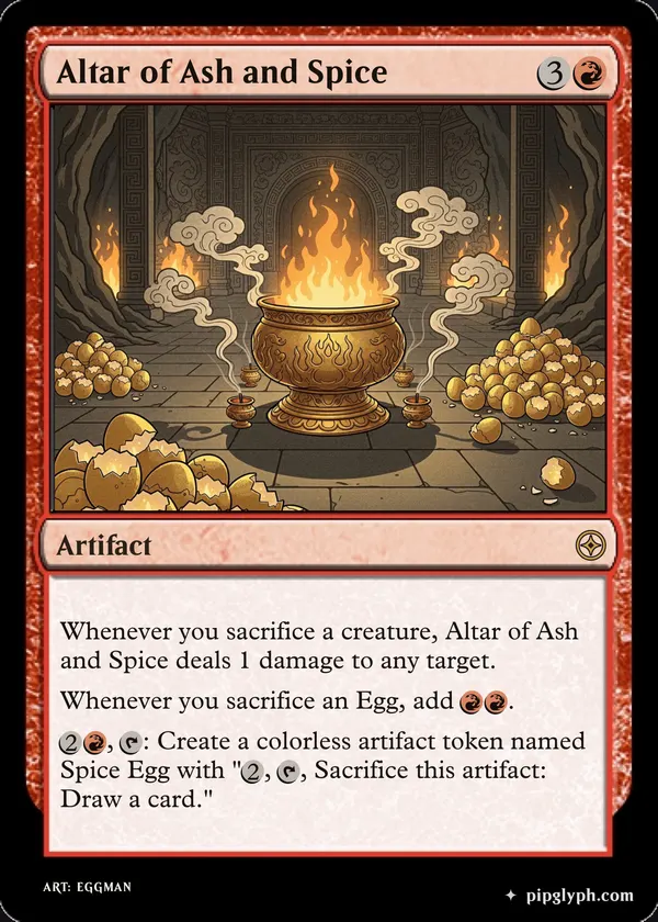 Altar of Ash and Spice — custom MTG-style artifact, rare rarity