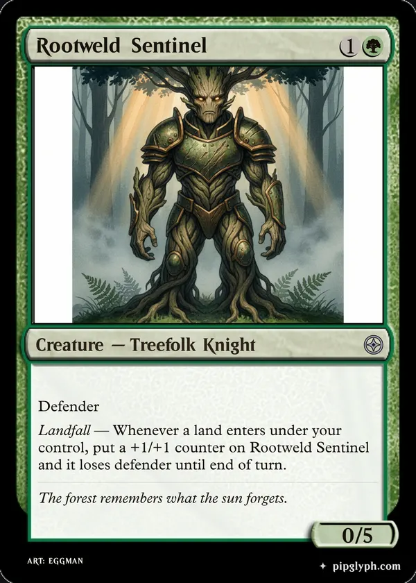 Rootweld Sentinel — custom MTG-style creature, uncommon rarity