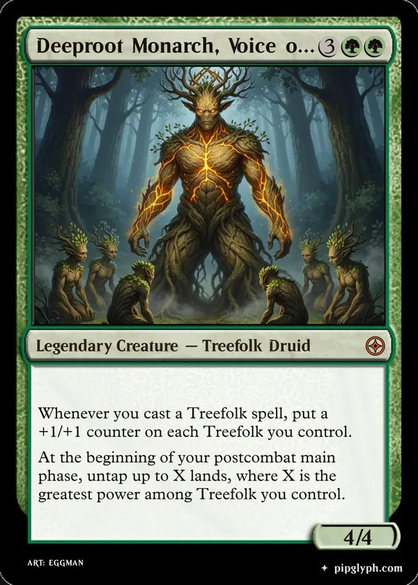 Deeproot Monarch, Voice of Ages — custom MTG-style creature, mythic rarity