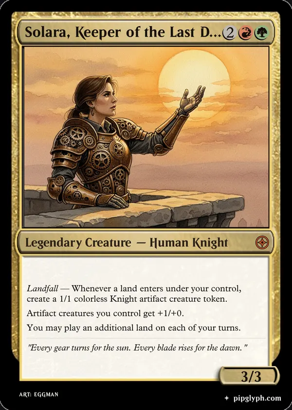 Solara, Keeper of the Last Dawn — custom MTG-style creature, mythic rarity