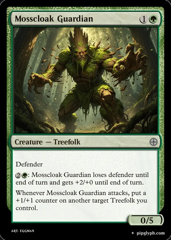 Mosscloak Guardian — custom MTG-style creature, uncommon rarity