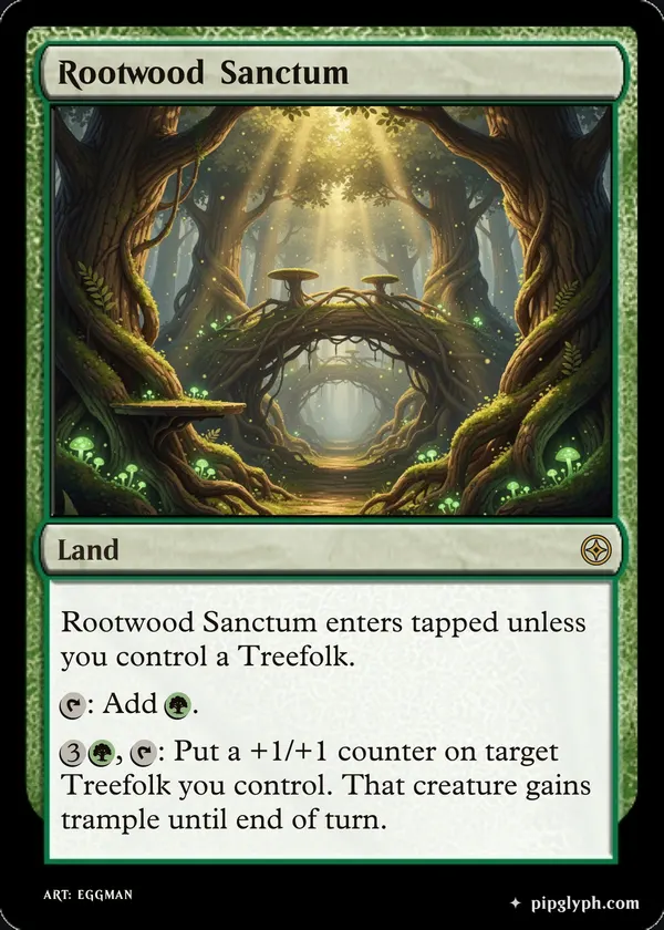 Rootwood Sanctum — custom MTG-style land, rare rarity