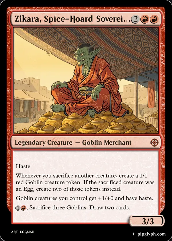 Zikara, Spice-Hoard Sovereign — custom MTG-style creature, mythic rarity