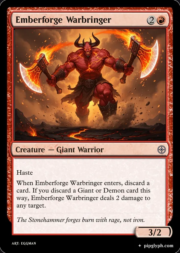 Emberforge Warbringer — custom MTG-style creature, uncommon rarity