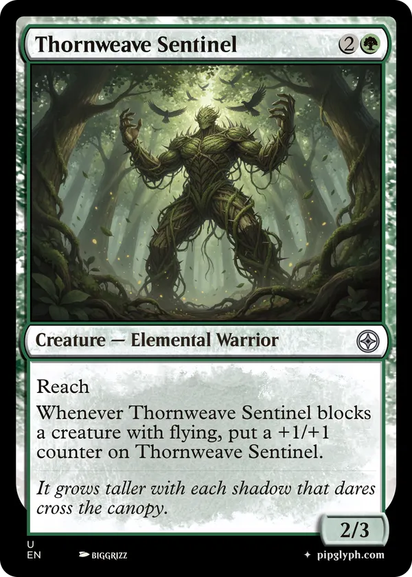 Thornweave Sentinel — custom MTG-style creature, uncommon rarity