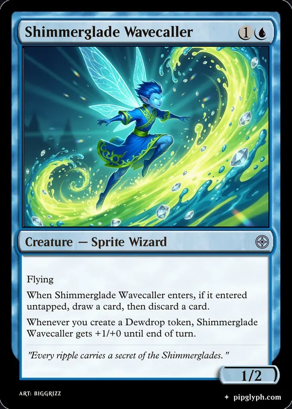 Shimmerglade Wavecaller — custom MTG-style creature, uncommon rarity