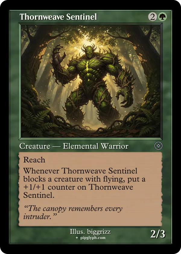 Thornweave Sentinel — custom MTG-style creature, uncommon rarity