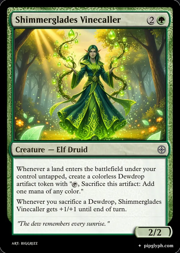 Shimmerglades Vinecaller — custom MTG-style creature, uncommon rarity