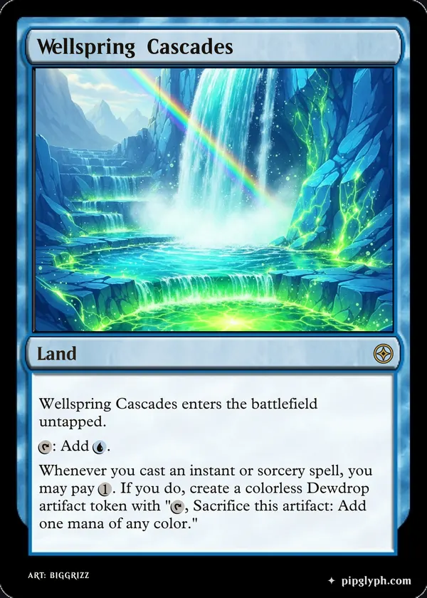 Wellspring Cascades — custom MTG-style land, rare rarity