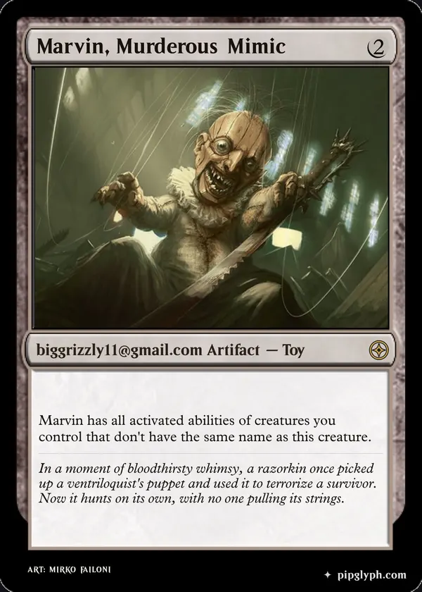 Marvin, Murderous Mimic — custom MTG-style artifact, rare rarity
