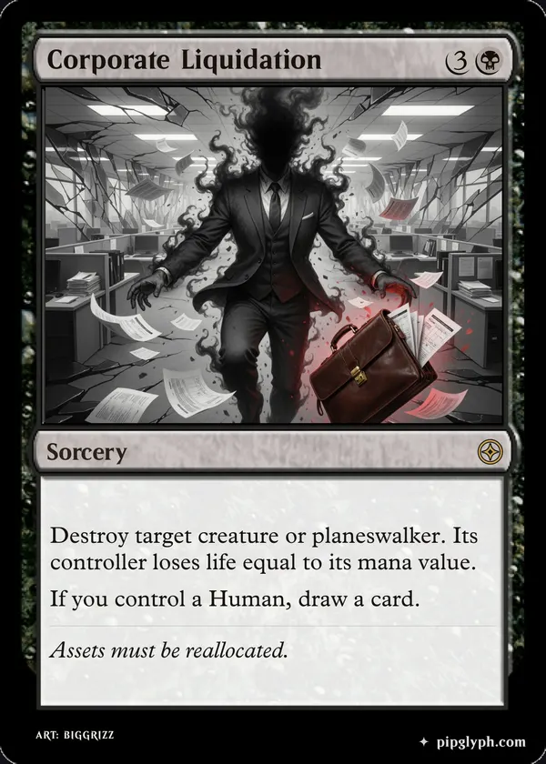 Corporate Liquidation — custom MTG-style sorcery, rare rarity