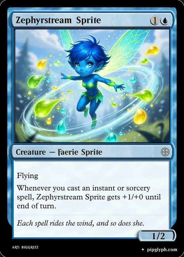 Zephyrstream Sprite — custom MTG-style creature, common rarity
