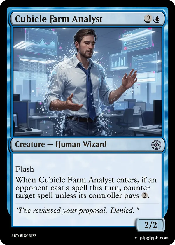 Cubicle Farm Analyst — custom MTG-style creature, uncommon rarity