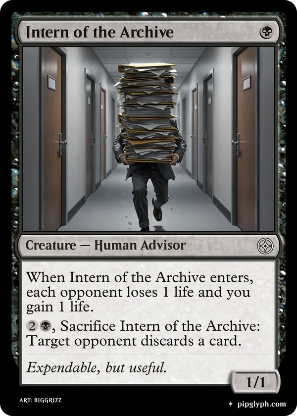 Intern of the Archive — custom MTG-style creature, common rarity