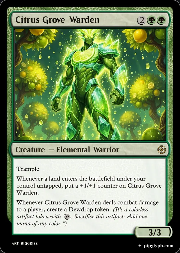 Citrus Grove Warden — custom MTG-style creature, rare rarity