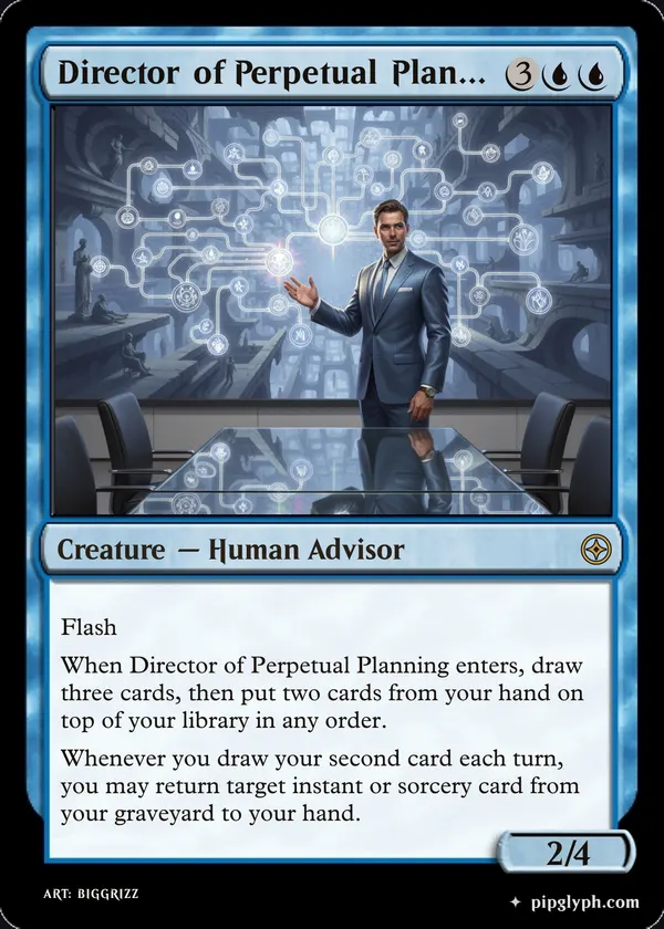Director of Perpetual Planning — custom MTG-style creature, rare rarity