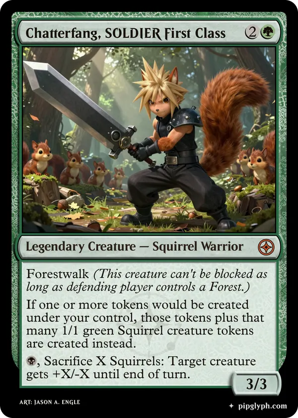 Chatterfang, SOLDIER First Class — custom MTG-style creature, mythic rarity