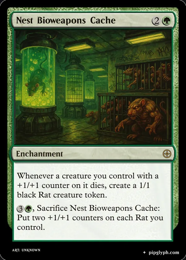 Nest Bioweapons Cache — custom MTG-style enchantment, rare rarity