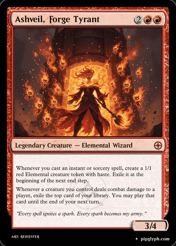 Ashveil, Forge Tyrant — custom MTG-style creature, mythic rarity