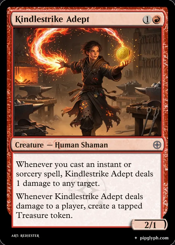 Kindlestrike Adept — custom MTG-style creature, uncommon rarity