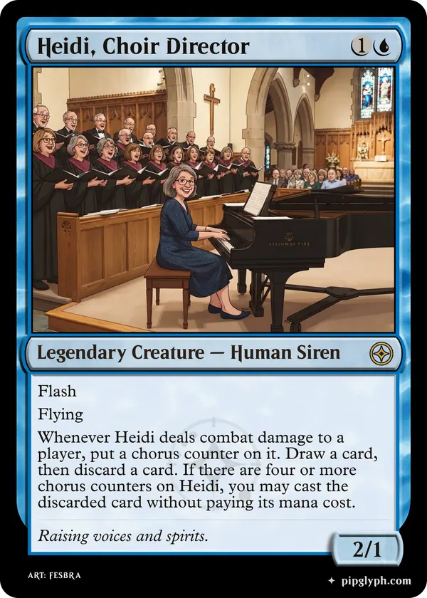 Heidi, Choir Director — custom MTG-style creature, rare rarity