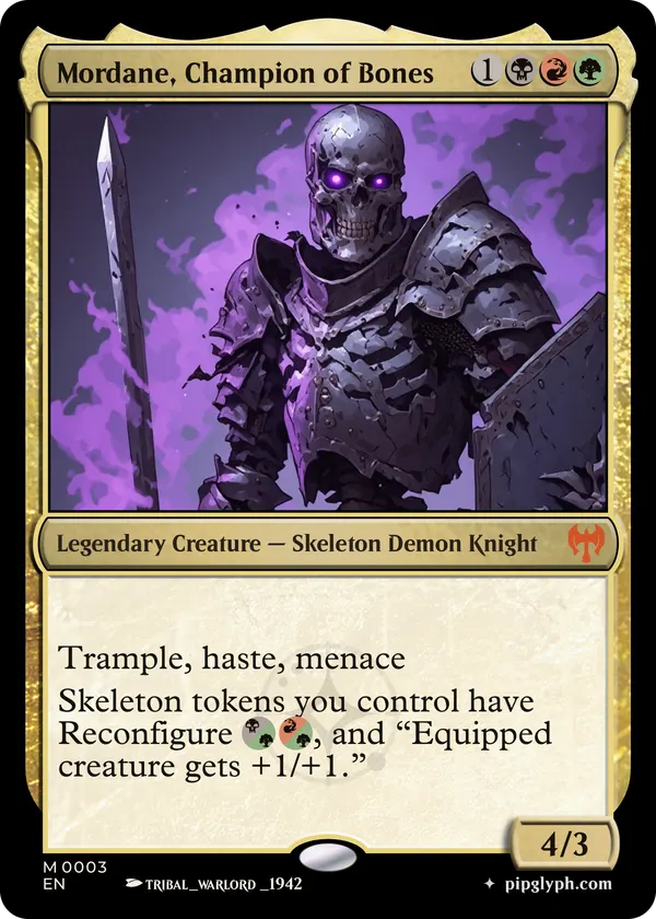 Mordane, Champion of Bones — custom MTG-style creature, mythic rarity