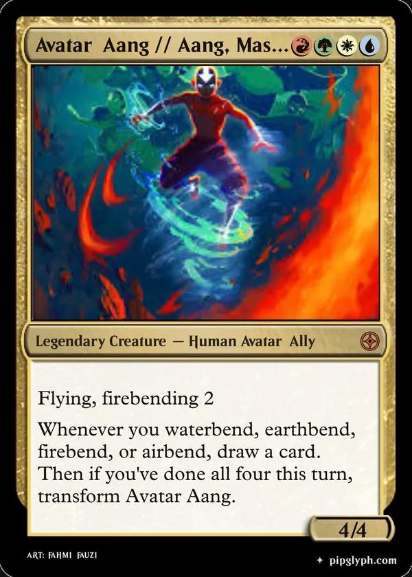 Avatar Aang // Aang, Master of Elements — custom MTG-style creature, mythic rarity