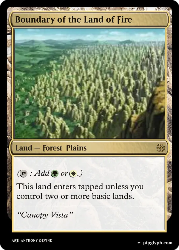 Boundary of the Land of Fire — custom MTG-style land, rare rarity