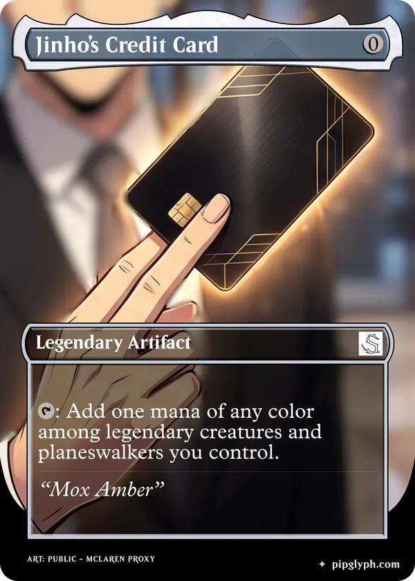 Jinho’s Credit Card — custom MTG-style artifact, mythic rarity