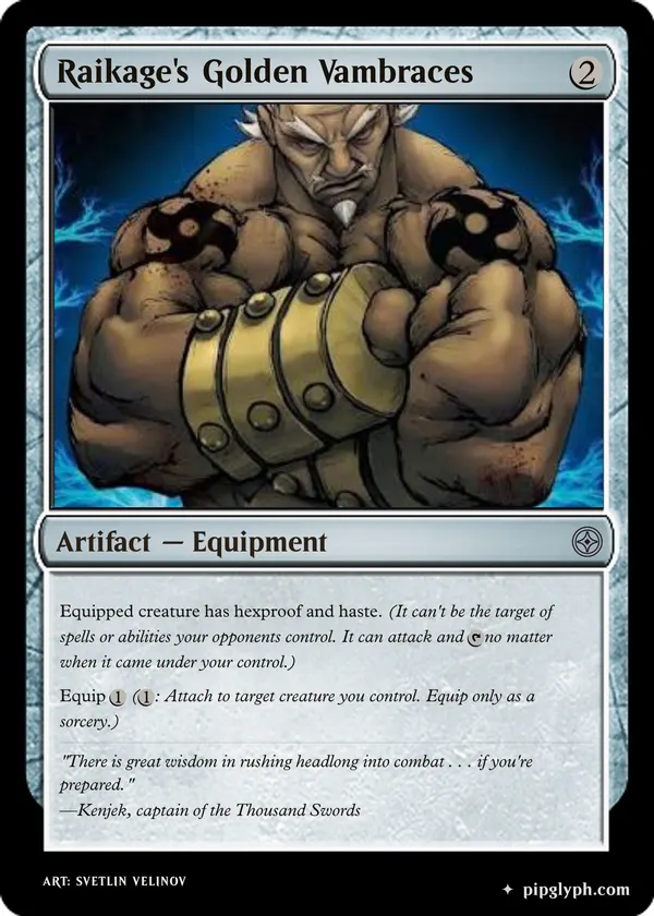Raikage's Golden Vambraces — custom MTG-style artifact, uncommon rarity