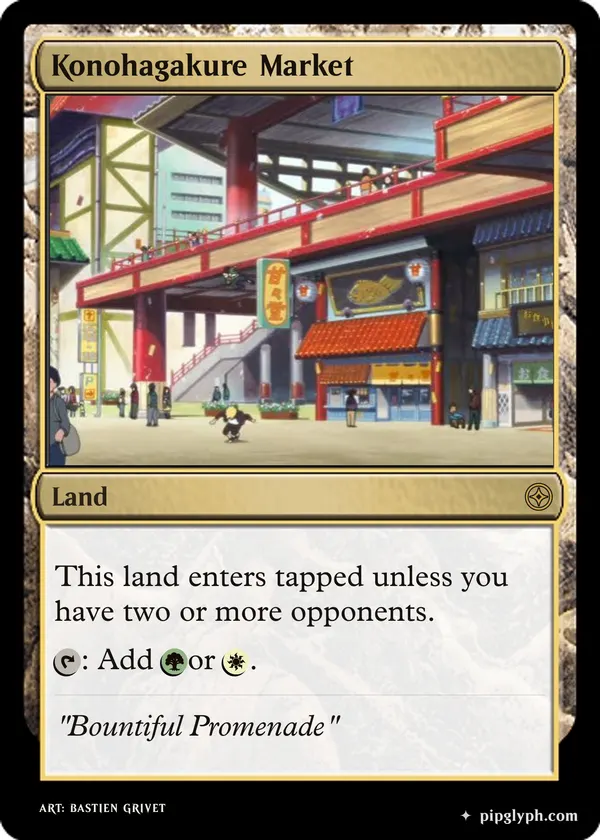 Konohagakure Market — custom MTG-style land, rare rarity