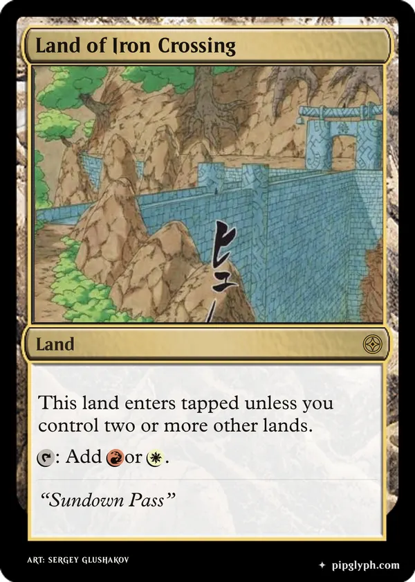 Land of Iron Crossing — custom MTG-style land, rare rarity