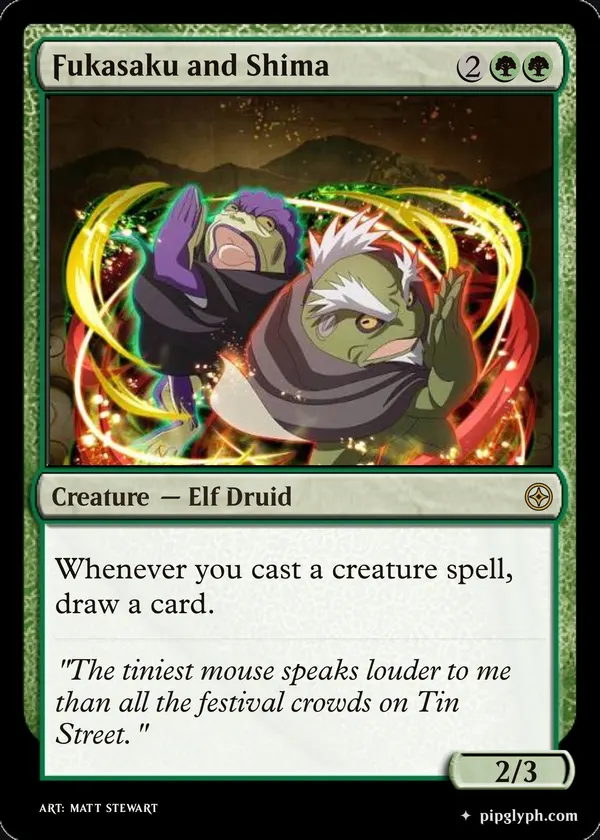 Fukasaku and Shima — custom MTG-style creature, rare rarity