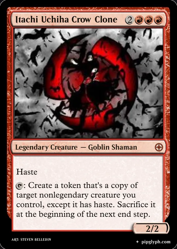 Itachi Uchiha Crow Clone — custom MTG-style creature, mythic rarity