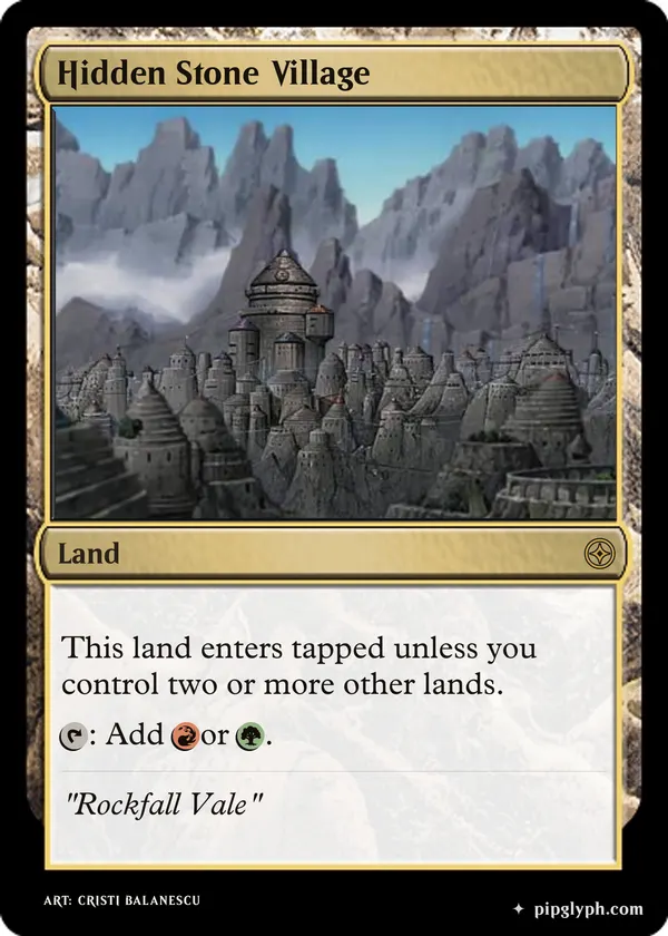 Hidden Stone Village — custom MTG-style land, rare rarity