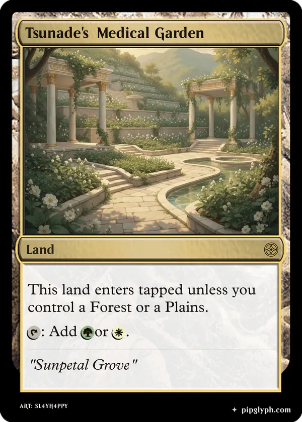 Tsunade's Medical Garden — custom MTG-style land, rare rarity