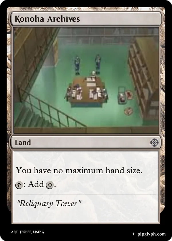 Konoha Archives — custom MTG-style land, uncommon rarity