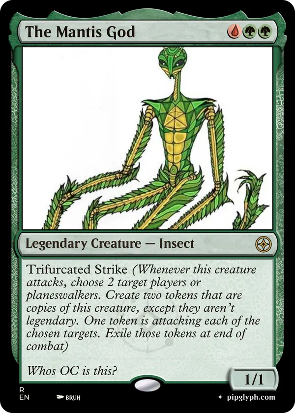 The Mantis God — custom MTG-style creature, rare rarity