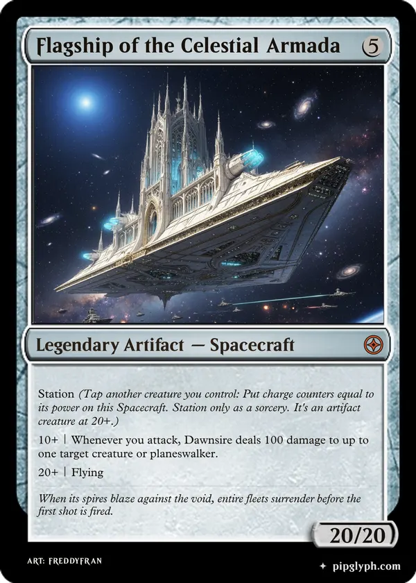 Flagship of the Celestial Armada — custom MTG-style artifact, mythic rarity