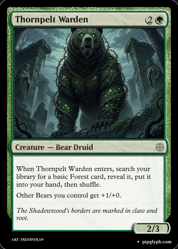 Thornpelt Warden — custom MTG-style creature, common rarity