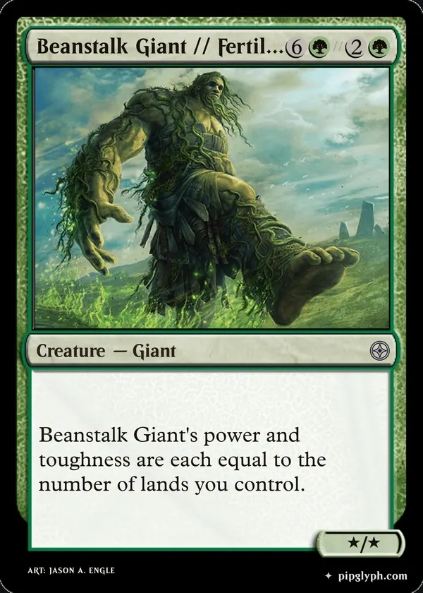 Beanstalk Giant // Fertile Footsteps — custom MTG-style creature, uncommon rarity