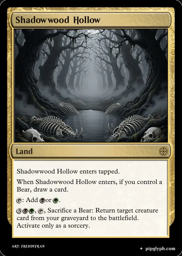 Shadowwood Hollow — custom MTG-style land, rare rarity