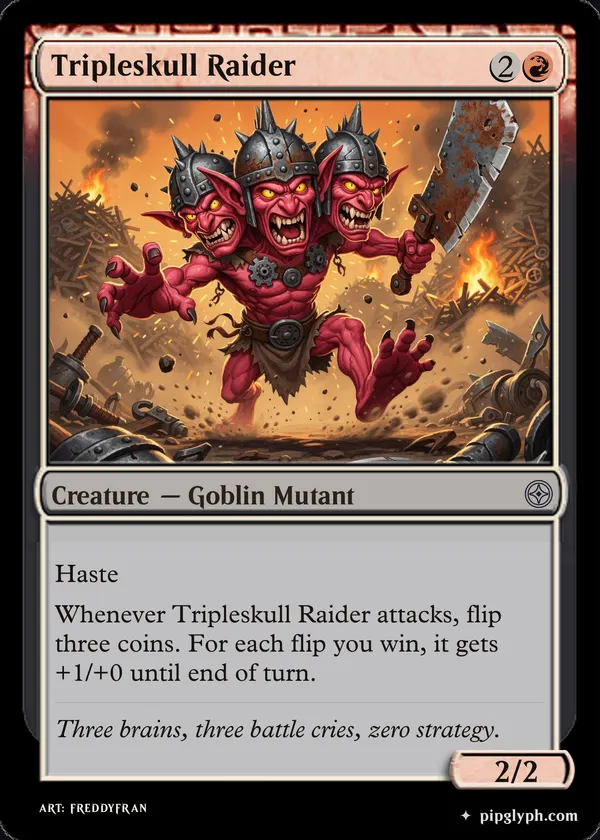 Tripleskull Raider — custom MTG-style creature, uncommon rarity