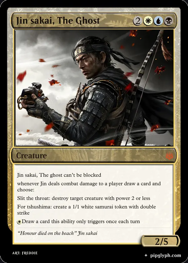 Jin sakai, The Ghost — custom MTG-style creature, mythic rarity
