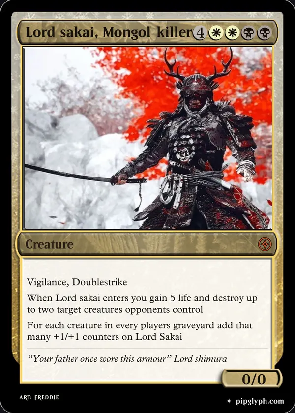 Lord sakai, Mongol killer — custom MTG-style creature, mythic rarity