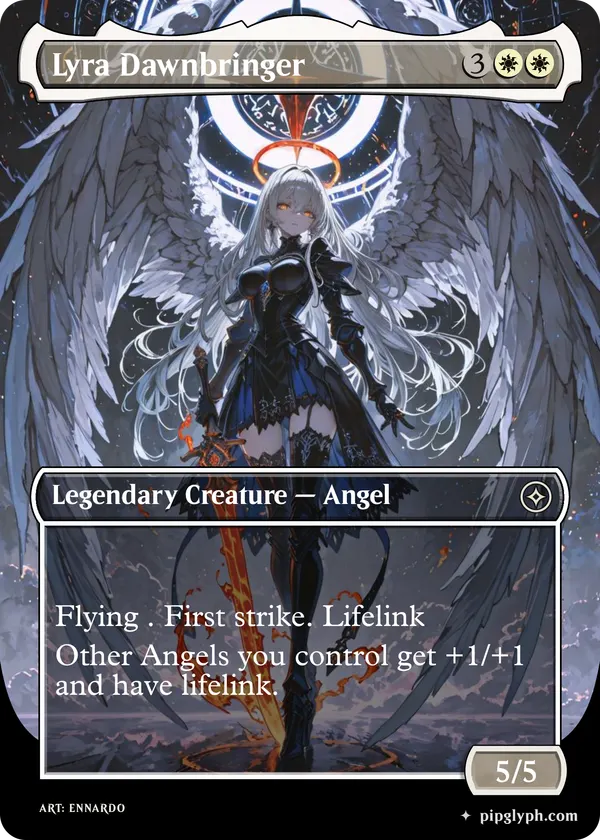 Lyra Dawnbringer — custom MTG-style creature, common rarity