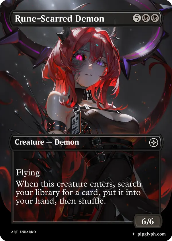 Rune-Scarred Demon — custom MTG-style creature, common rarity