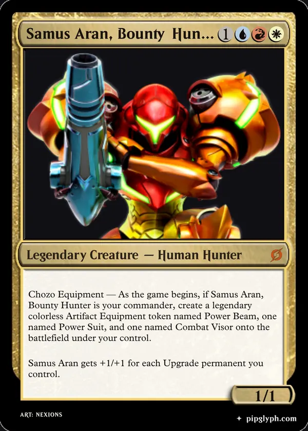 Samus Aran, Bounty Hunter — custom MTG-style creature, mythic rarity